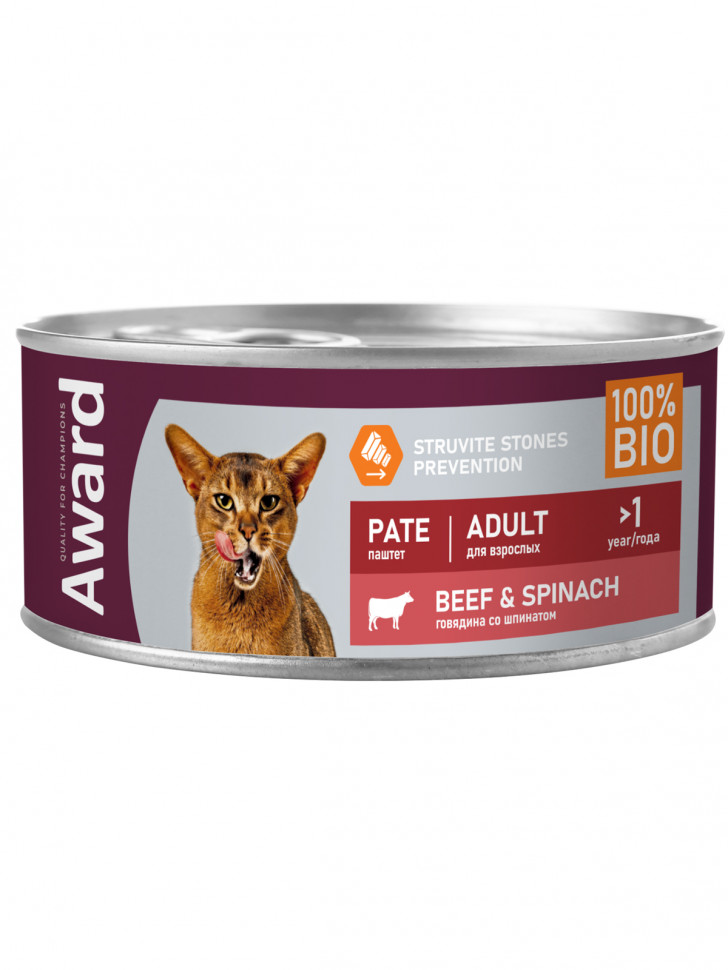 AWARD для взрослых кошек паштет из говядины со шпинатом 100г