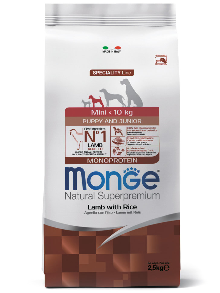 Monge Dog Speciality Mini корм для щенков мелких пород ягненок с рисом и картофелем 