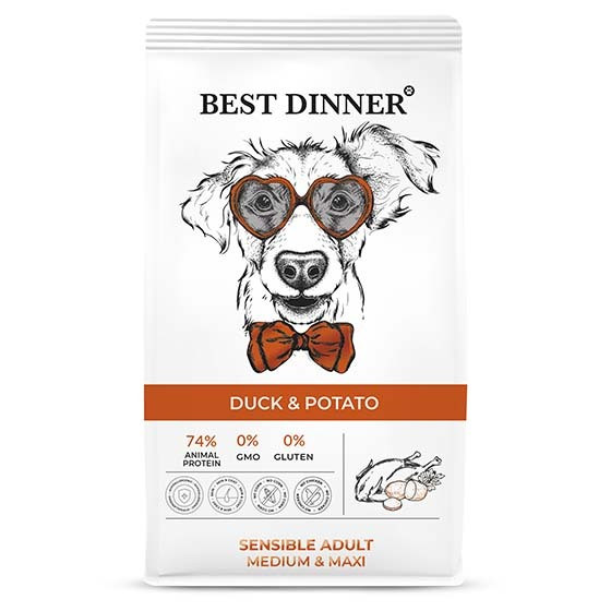 Best Dinner Dog Sensible Adult Medium & Maxi Duck & Potato  с уткой и картофелем
