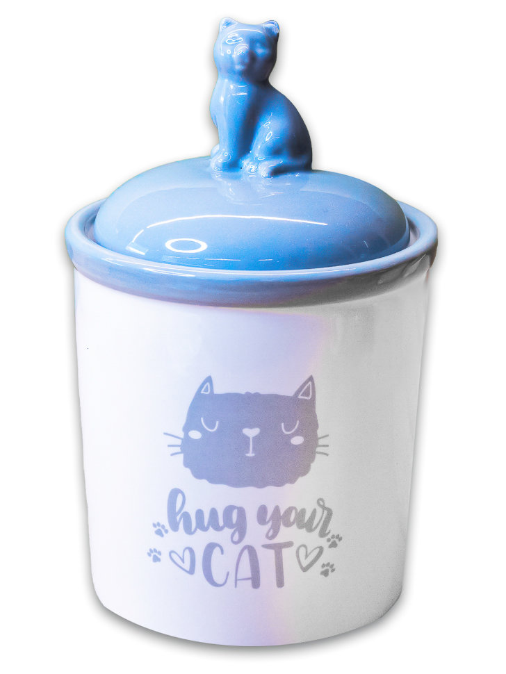 КерамикАрт бокс керамический для хранения корма Hug your cat 1650мл, бело-серая