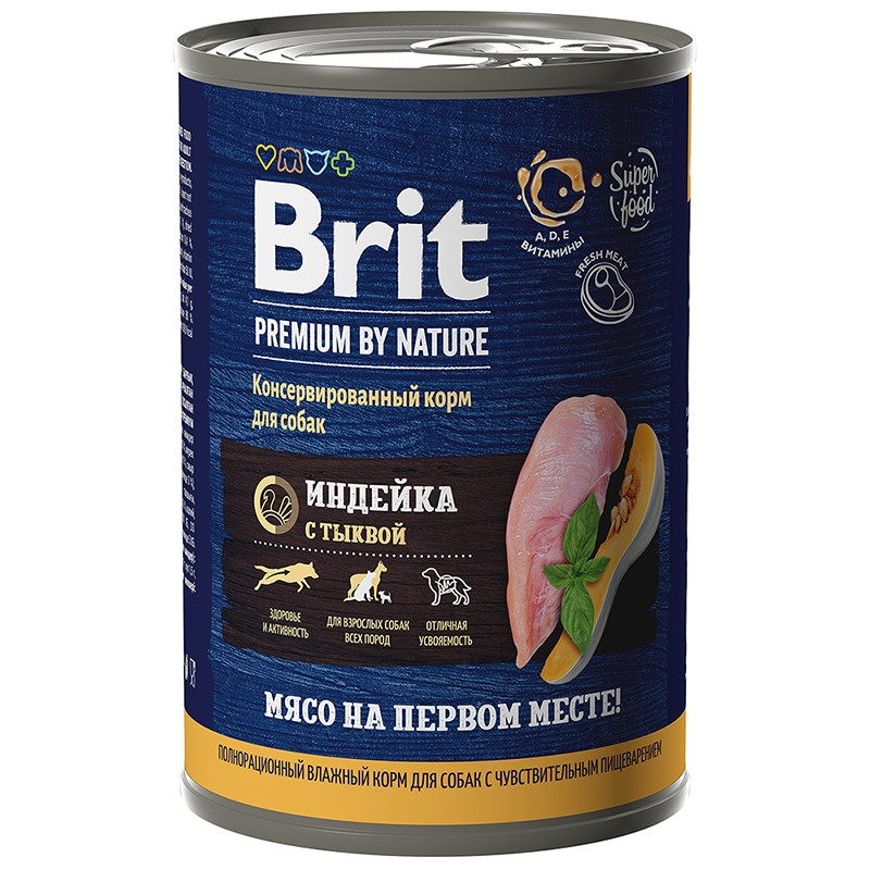 Brit Premium by Nature Кусочки с индейкой и тыквой для собак с чувствительным пищеварением 410 гр