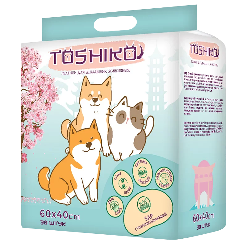 Пеленки впитывающие гелевые "Toshiko" с ароматом сакуры 60*40см 30 шт. пачка