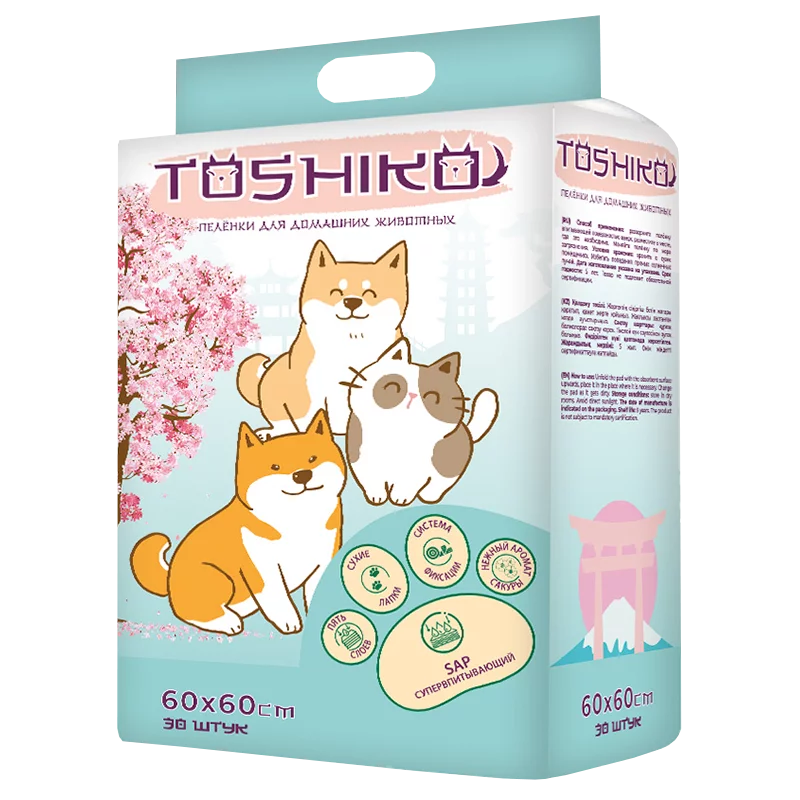 Пеленки впитывающие гелевые "Toshiko" с ароматом сакуры 60х60 см 30 шт. пачка