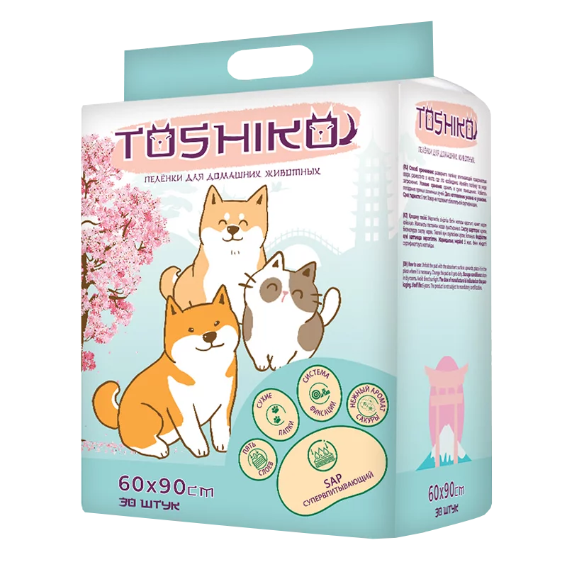 Пеленки впитывающие гелевые "Toshiko" с ароматом сакуры 60х90 см 30 шт пачка
