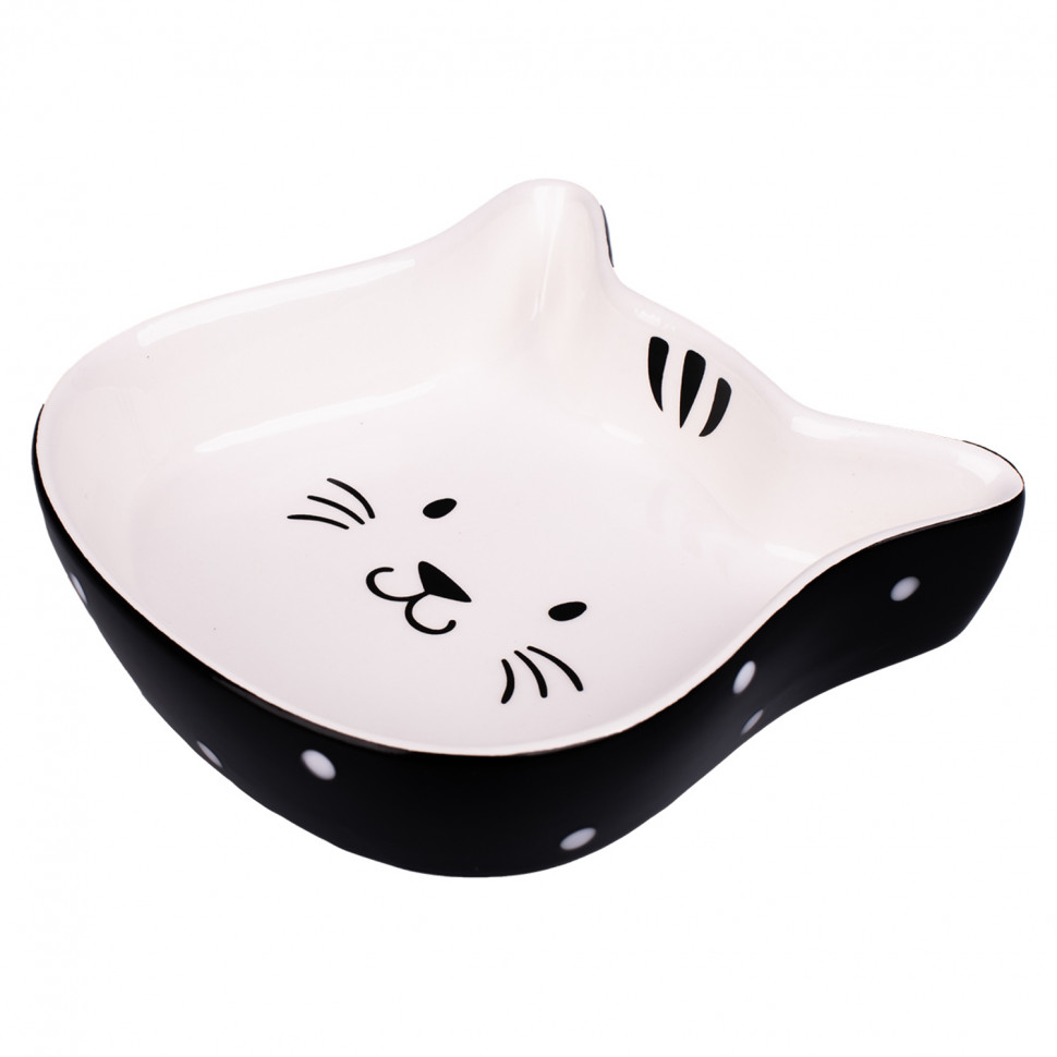 Миска Mr.Kranch керамическая для кошек Мордочка кошки 200 мл черная с белым