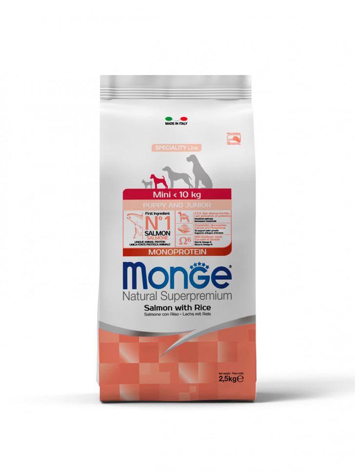 Monge Dog Speciality Line Monoprotein для щенков мелких пород лосось с рисом