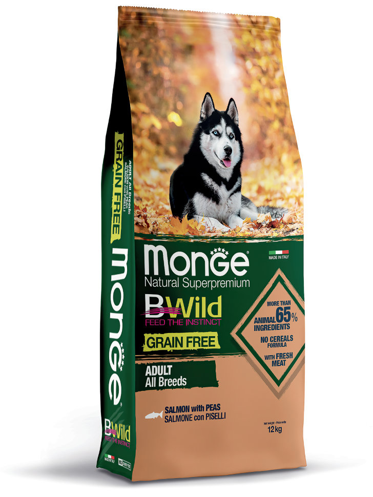 Monge Dog BWild GRAIN FREE беззерновой корм из лосося и гороха для взрослых собак всех пород 