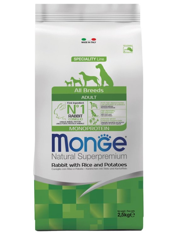Monge Dog Speciality Adult корм для взрослых собак всех пород кролик с рисом и картофелем