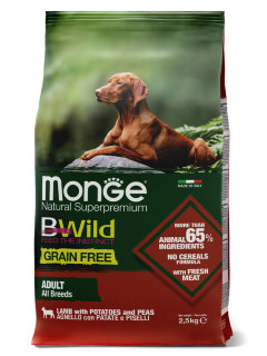 Monge Dog BWild GRAIN FREE беззерновой корм из мяса ягненка с картофелем и горохом для взрослых собак всех пород