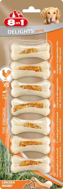 8in1 DELIGHTS Strong XS косточки сверхпрочные с куриным мясом для мелких собак 7х7,5 см