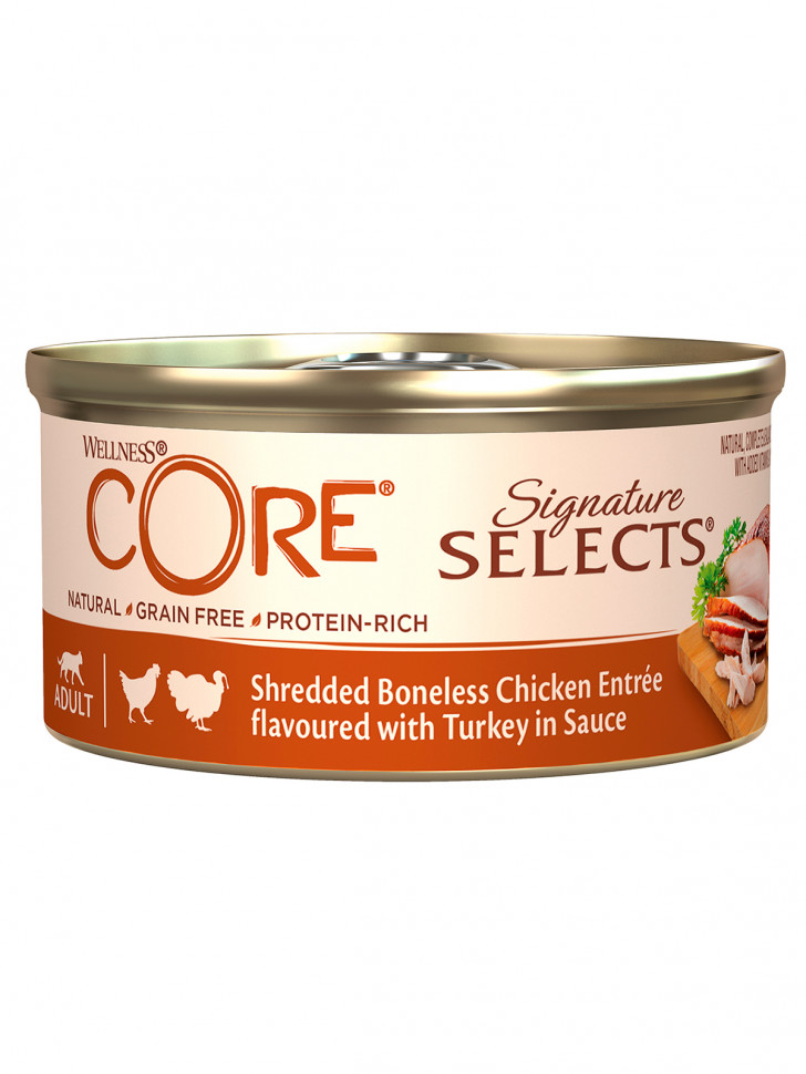 CORE SIGNATURE SELECTS консервы из курицы с индейкой в виде фарша в соусе для кошек 79 г
