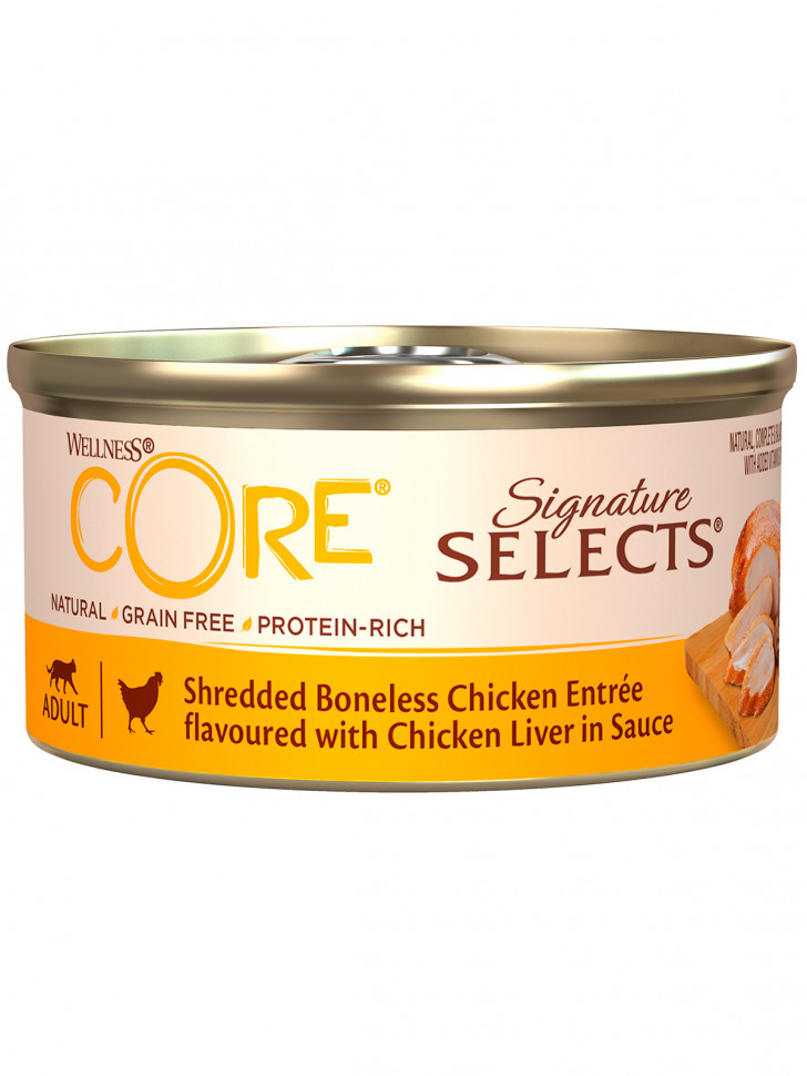CORE SIGNATURE SELECTS консервы из курицы с куриной печенью в виде фарша в соусе для кошек 79 г