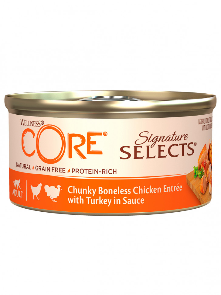 CORE SIGNATURE SELECTS консервы из курицы с индейкой в виде кусочков в соусе для кошек 79 г