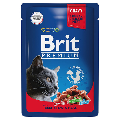 Brit Premium Gravy Кусочки с говядиной и горошком в соусе для кошек 85 гр