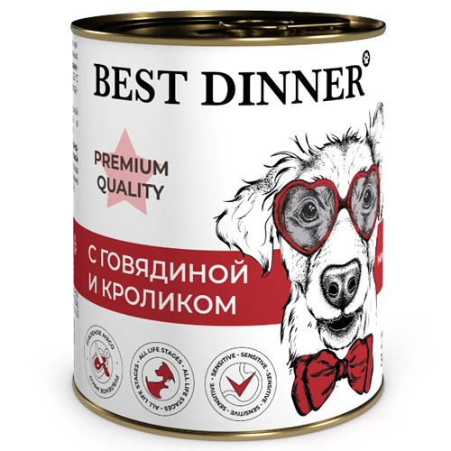 Best Dinner Premium Рубленое мясо с говядиной и кроликом Меню №3 для собак 340 гр