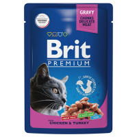 Brit Premium Gravy Кусочки с цыпленком и индейкой в соусе для кошек 85 гр