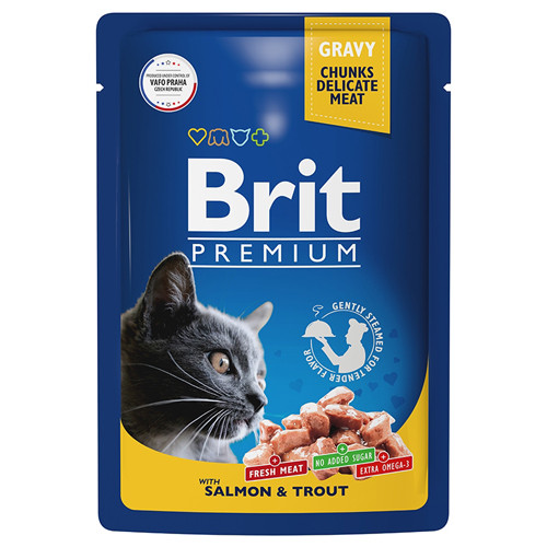 Brit Premium Gravy Кусочки с лососем и форелью в соусе для стерилизованных кошек 85 гр