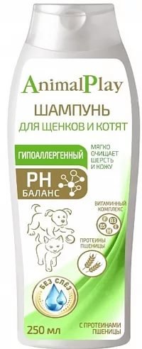 Animal Play Шампунь гипоаллергенный с протеинами пшеницы и витаминами для щенков и котят 250мл