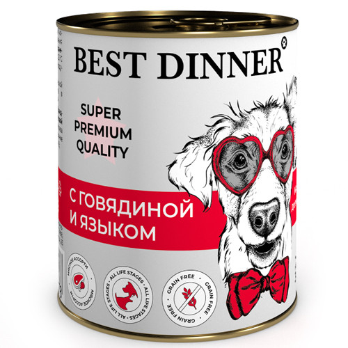 Best Dinner Super Premium Кусочки с говядиной и языком для собак 340 гр