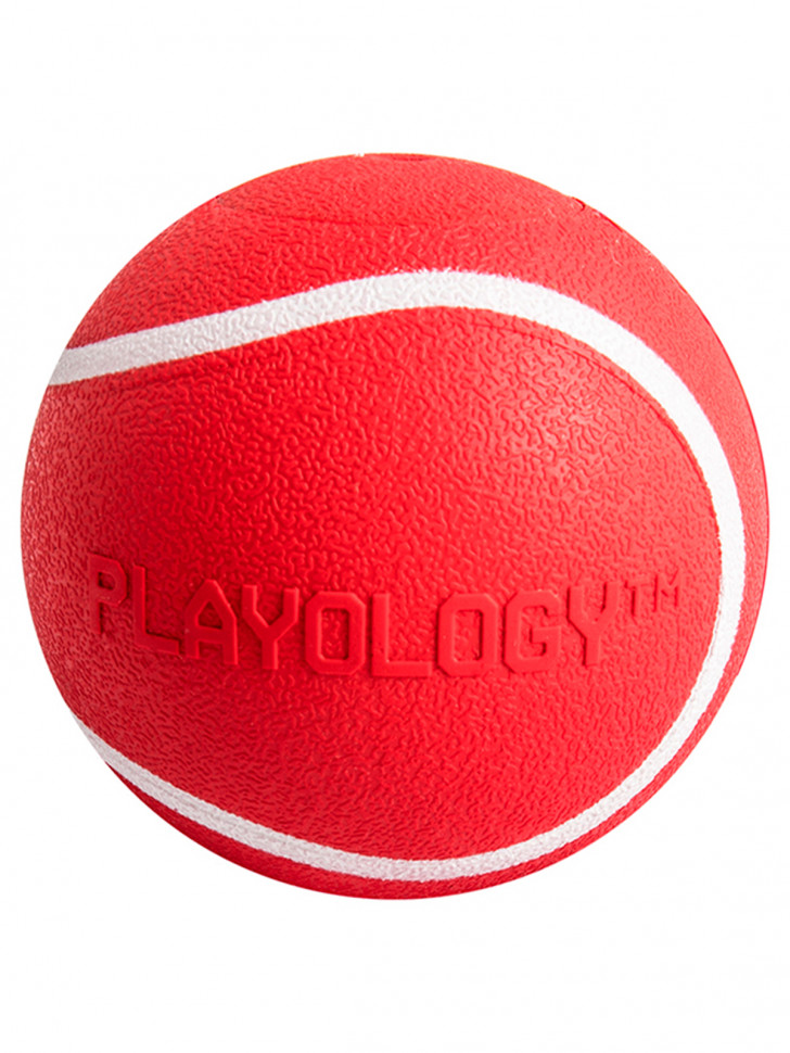 Playology жевательный мяч SQUEAKY CHEW BALL 8 см для собак средних и крупных пород с пищалкой и с ароматом говядины, цвет красный