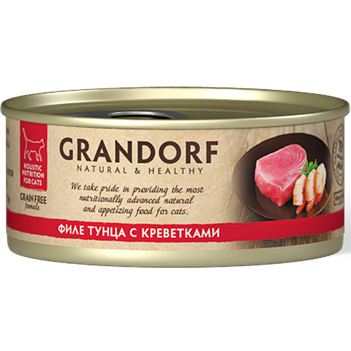 Grandorf Филе тунца с креветками в собственном соку для кошек 70 гр