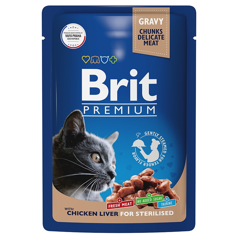 Brit Premium Gravy Кусочки с куриной печенью в соусе для стерилизованных кошек 85 гр