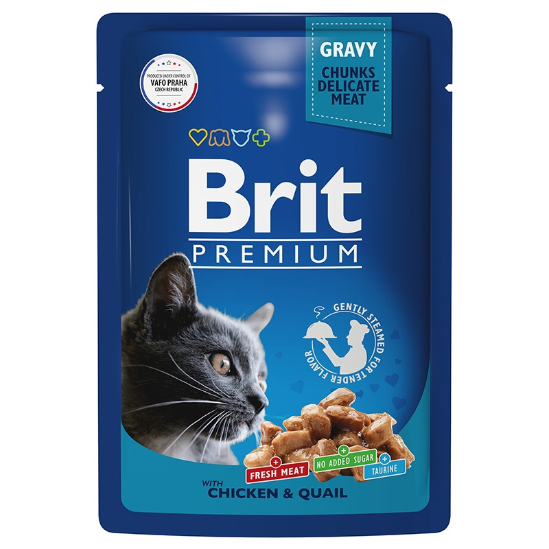 Brit Premium Gravy Кусочки с цыпленком и перепелкой в соусе для кошек 85 гр