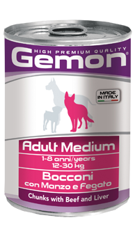 Gemon Dog Medium консервы для собак средних пород кусочки говядины с печенью 415 г