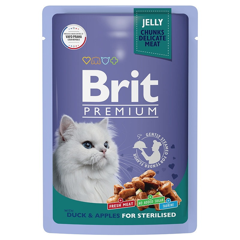 Brit Premium Jelly Кусочки с уткой и яблоками в желе для стерилизованных кошек 85 гр