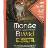 Monge Cat BWild GRAIN FREE паучи из лосося с креветками и овощами для стерилизованных кошек 85г