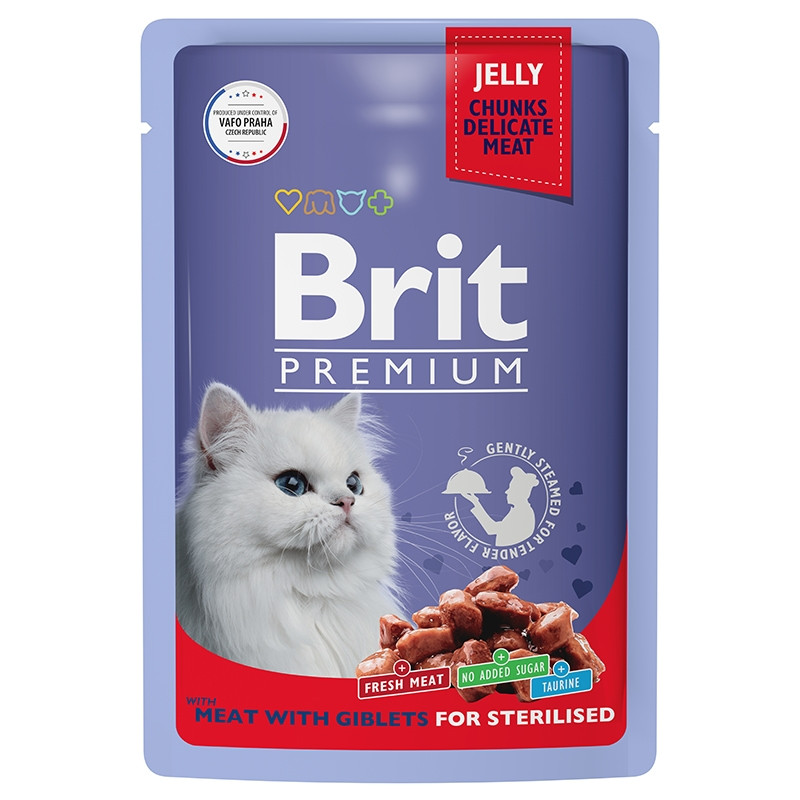 Brit Premium Jelly Кусочки в желе Мясное ассорти с потрошками для стерилизованных кошек 85 гр