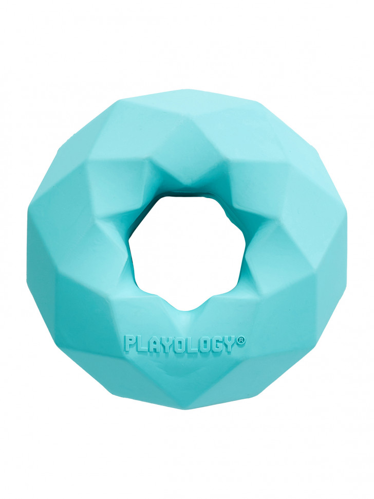 Playology жевательное кольцо-многогранник CHANNEL CHEW RING для собак средних и крупных пород с ароматом арахиса, цвет голубой