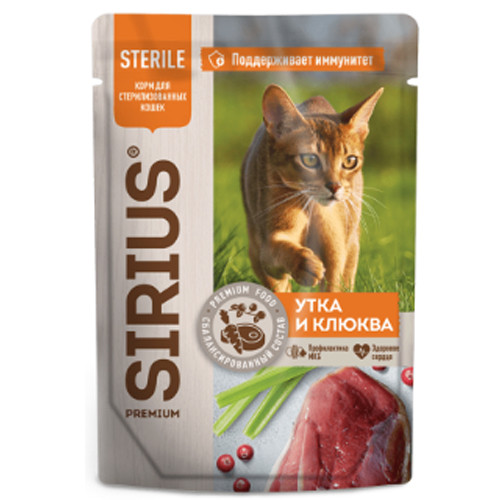 Sirius Кусочки с уткой и клюквой в соусе для стерилизованных кошек 85 гр