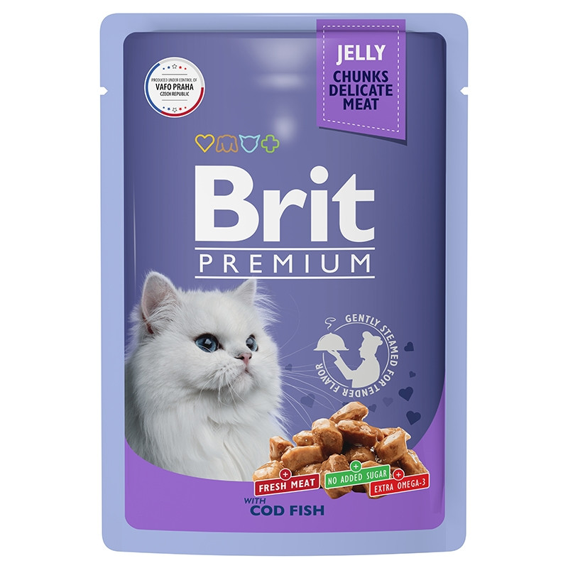 Brit Premium Jelly Кусочки с треской в желе для кошек 85 гр