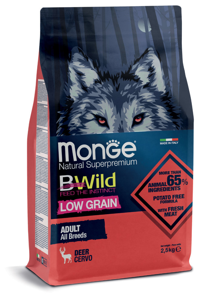 Monge Dog BWild LOW GRAIN низкозерновой корм из мяса оленя для взрослых собак всех пород 