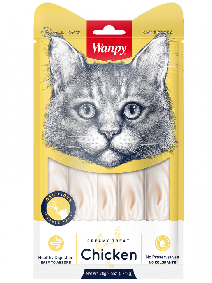 Лакомство Wanpy Cat «нежное пюре» из курицы, для кошек, 70 гр.