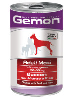 Влажный корм Gemon Dog Maxi для взрослых собак крупных пород, кусочки с говядиной и рисом, консервы 1250 г