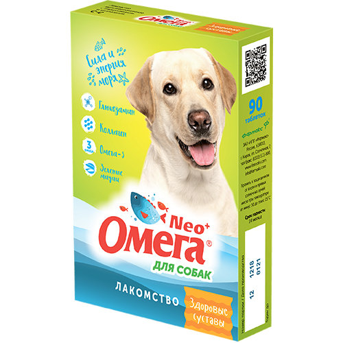 Омега Neo+ Здоровые суставы Витаминизированное лакомство с глюкозамином и коллагеном для собак 90 таб.