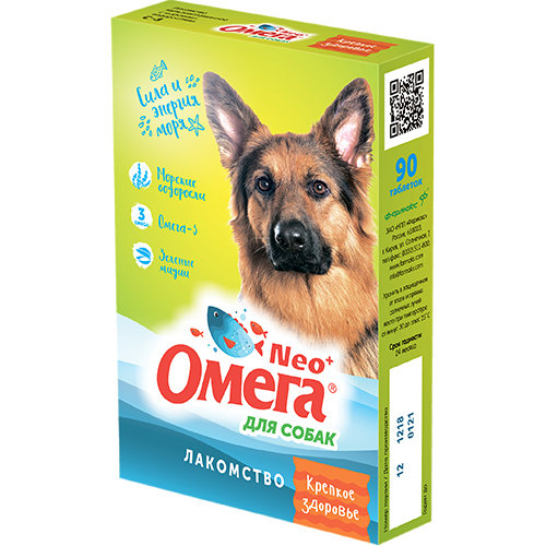 Омега Neo+ Крепкое здоровье Витаминизированное лакомство с морскими водорослями и Омега-3 для собак 90 таб.