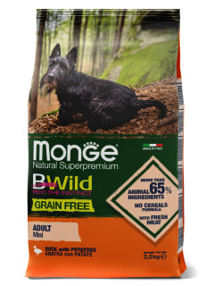 Monge Dog BWild GRAIN FREE Mini беззерновой корм из мяса утки с картофелем для взрослых собак мелких пород 2,5 кг